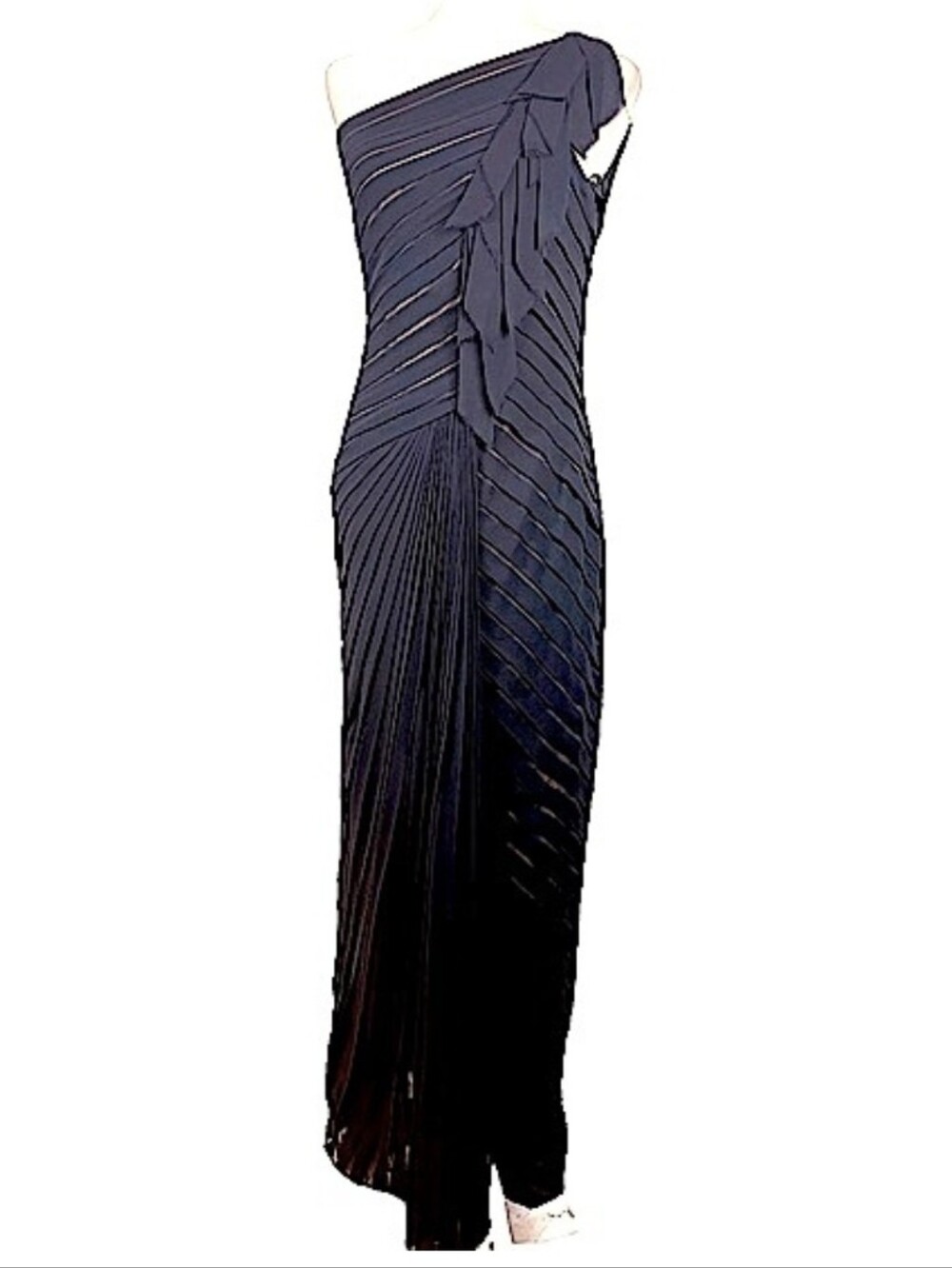 Tadashi Shoji Asymmetric Maxi Dress 8 Pleated One Shoulder Silk Chiffon Gown M - Picture 6 of 6